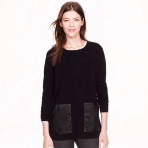 J. crew Black Merino Sweater with Leather Pockets
